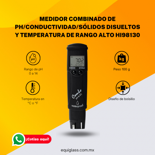 Medidor combinado de pH/Conductividad/Slidos disueltos y temperatura de rango alto