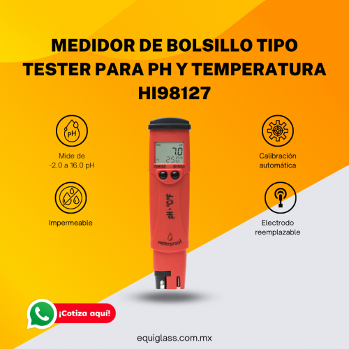 Medidor de bolsillo tipo tester para pH y Temperatura