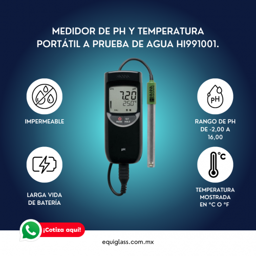 Medidor de pH y temperatura porttil a prueba de agua.