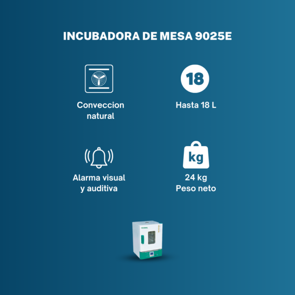 Incubadora de Laboratorio de Convección Natural para 18 Litros y Hasta 65 °C modelo 9025-E